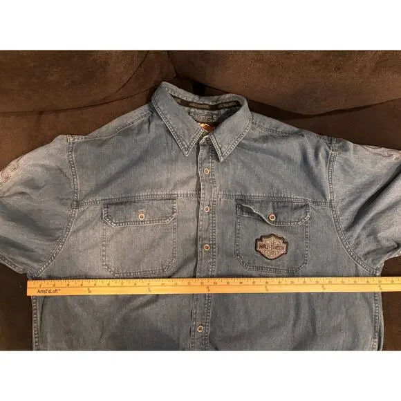Harley Davidson blue denim button down long sleeve shirt men’s 2xl tall - Picture 7 of 8